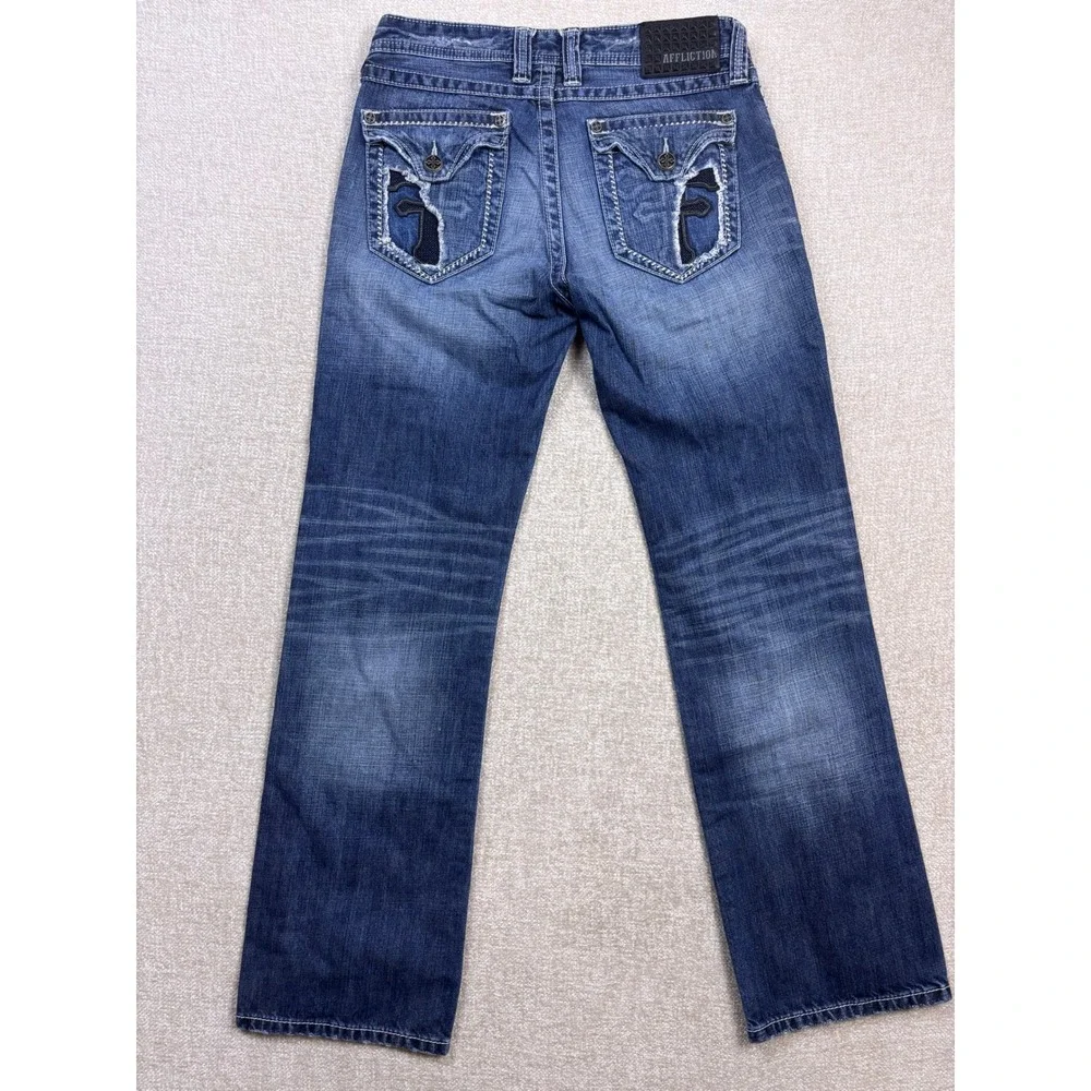 Affliction Black Premium Blake Distressed Jeans Mens 30 Buckle Exclusive Blue